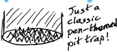 Pit trap filled with pen nibs